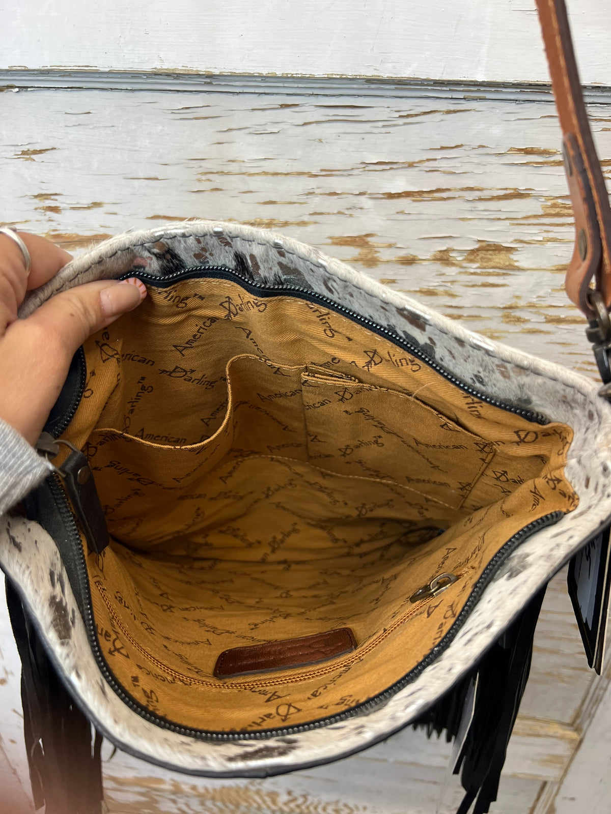 Black and White Cowhide Concealed Carry Purse, view 3