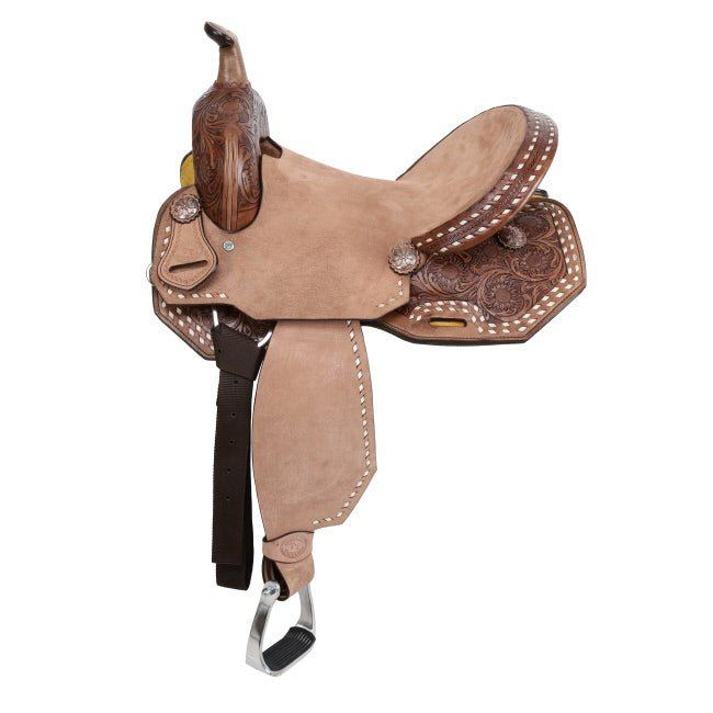 Double T white Buck Stitch Barrel Saddle