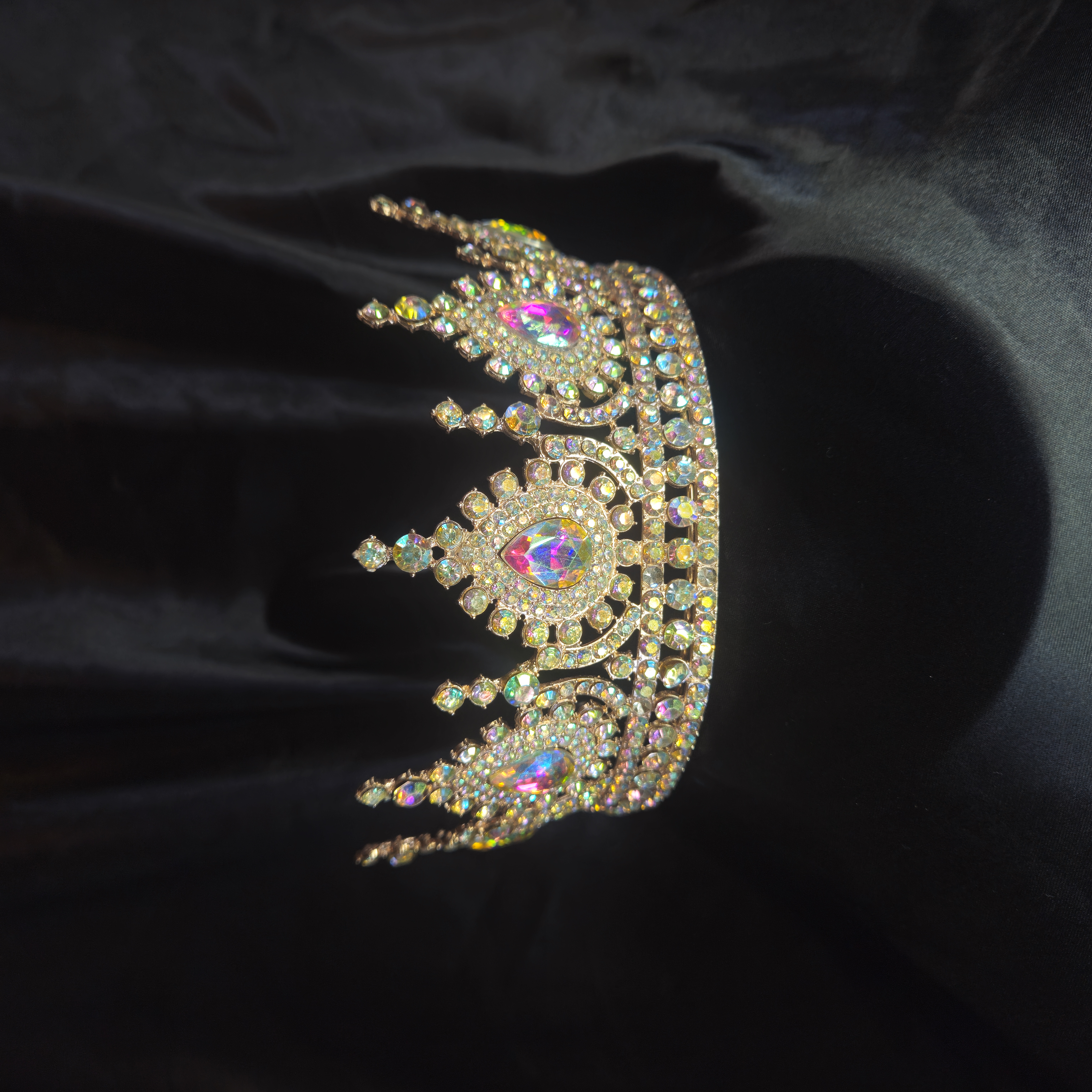Big Bling Tiara — Gold with Opal Iridescent Stones