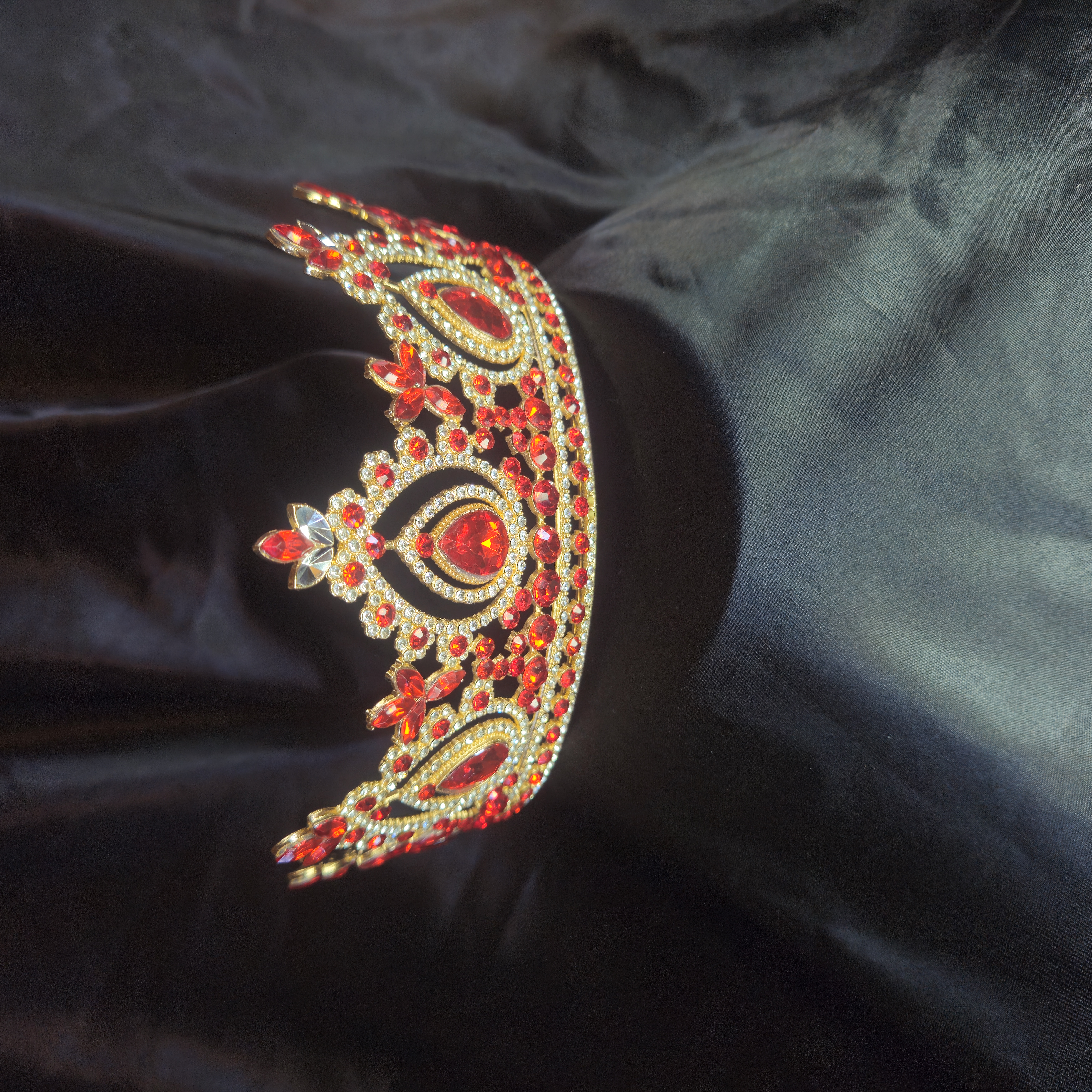 Big Bling Tiara — Gold with Ruby-Red Crystals