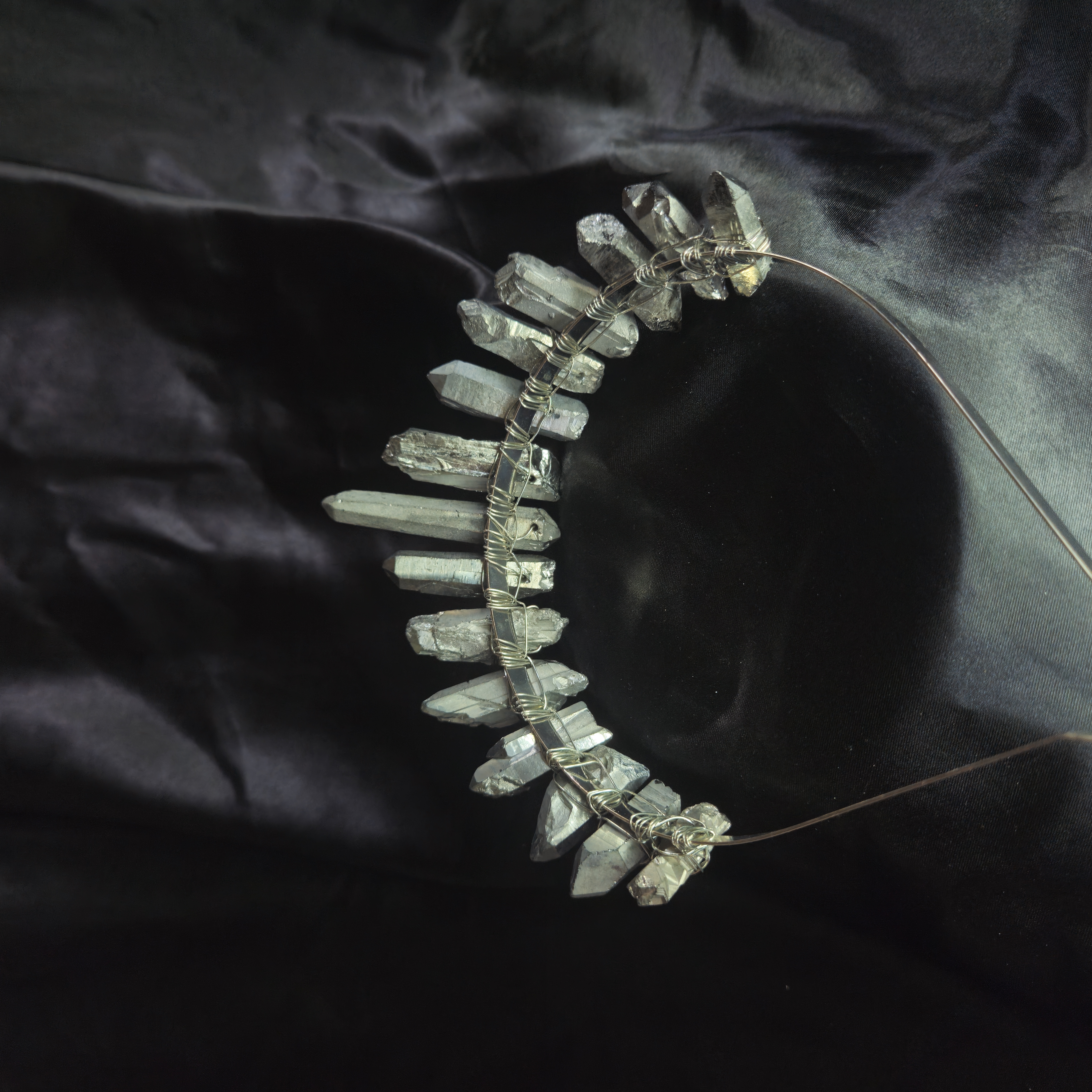 Quartz Crystal Tiara — Painted Silver Finish — view 2