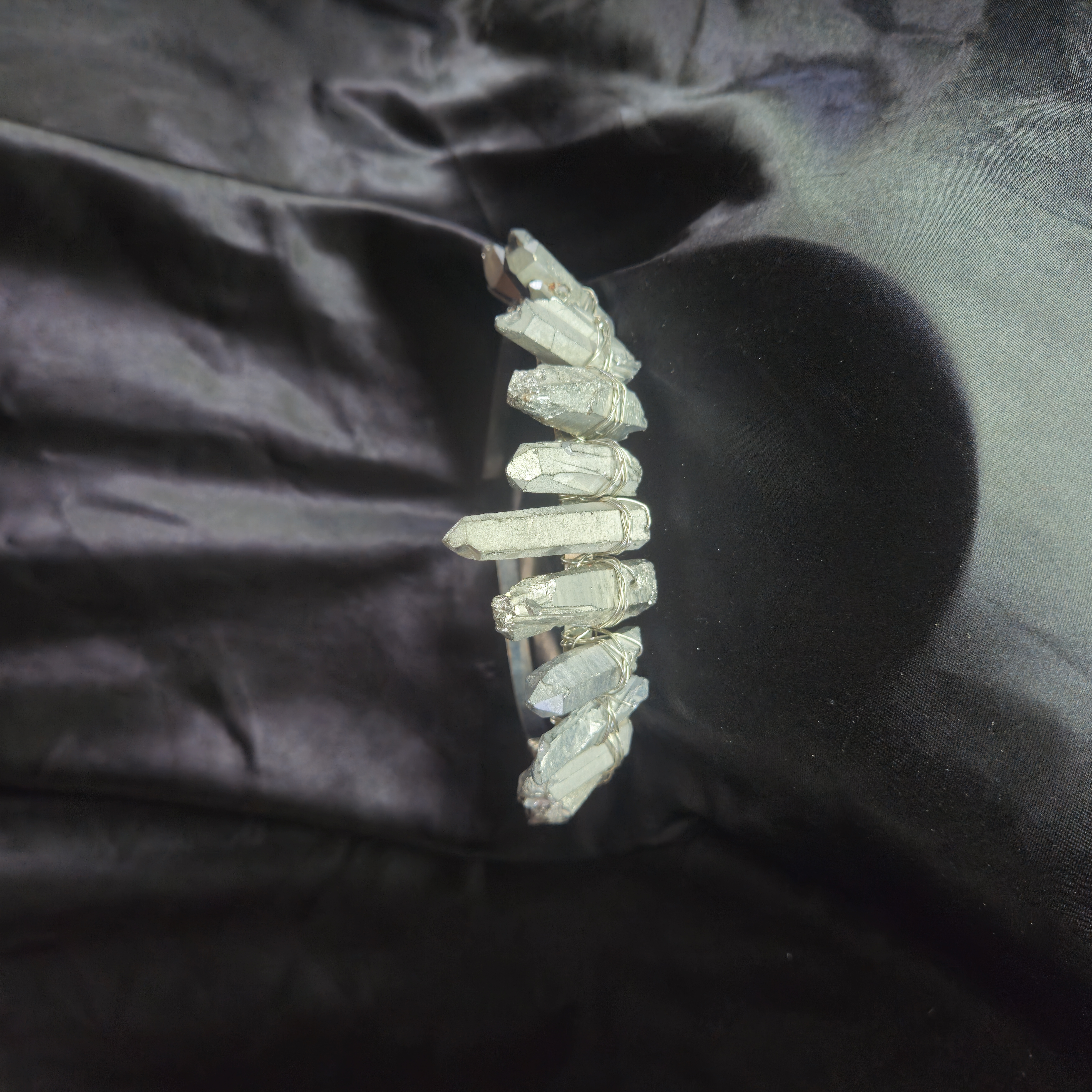 Quartz Crystal Tiara — Painted Silver Finish