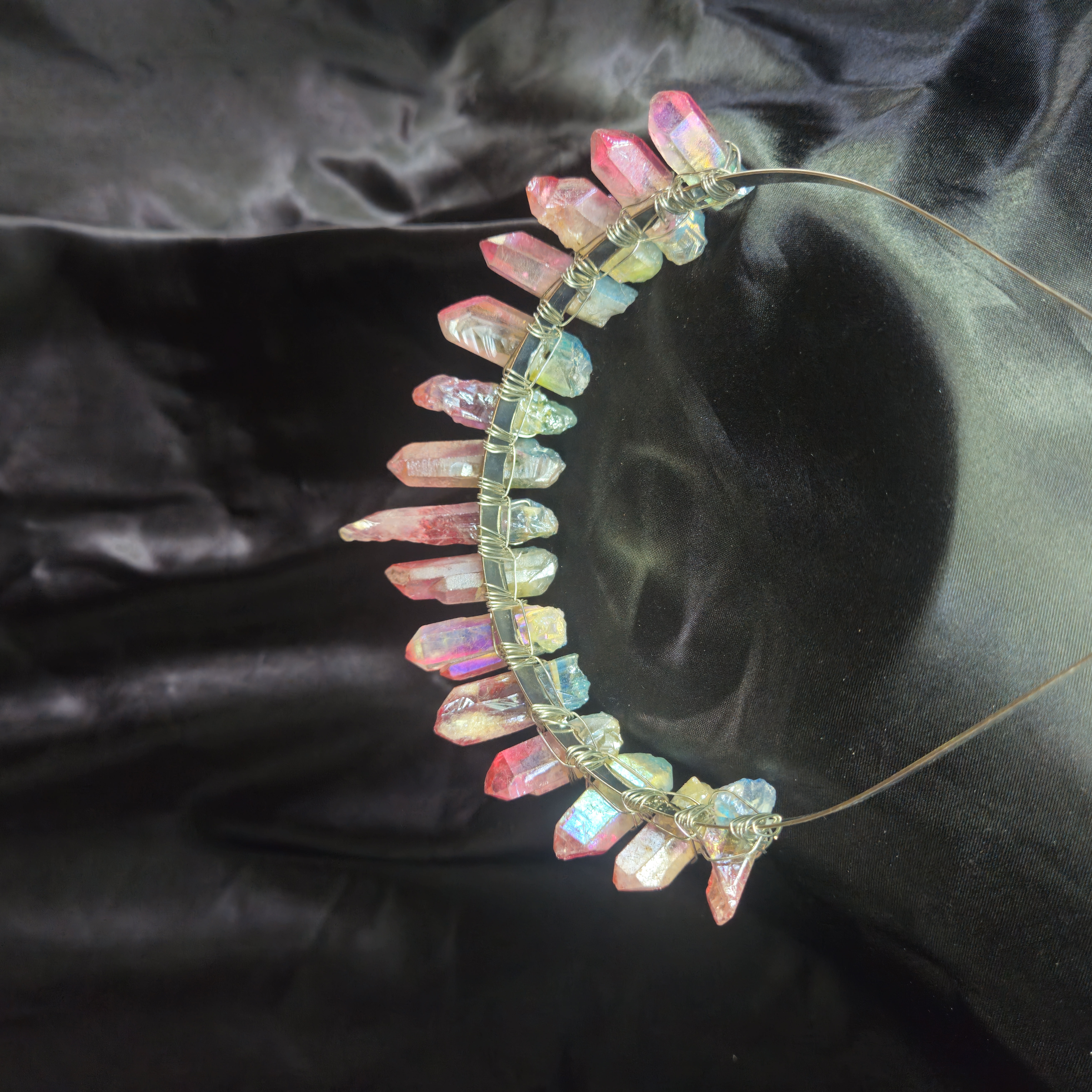 Quartz Crystal Tiara — Fuchsia and Aqua Ombré — view 2