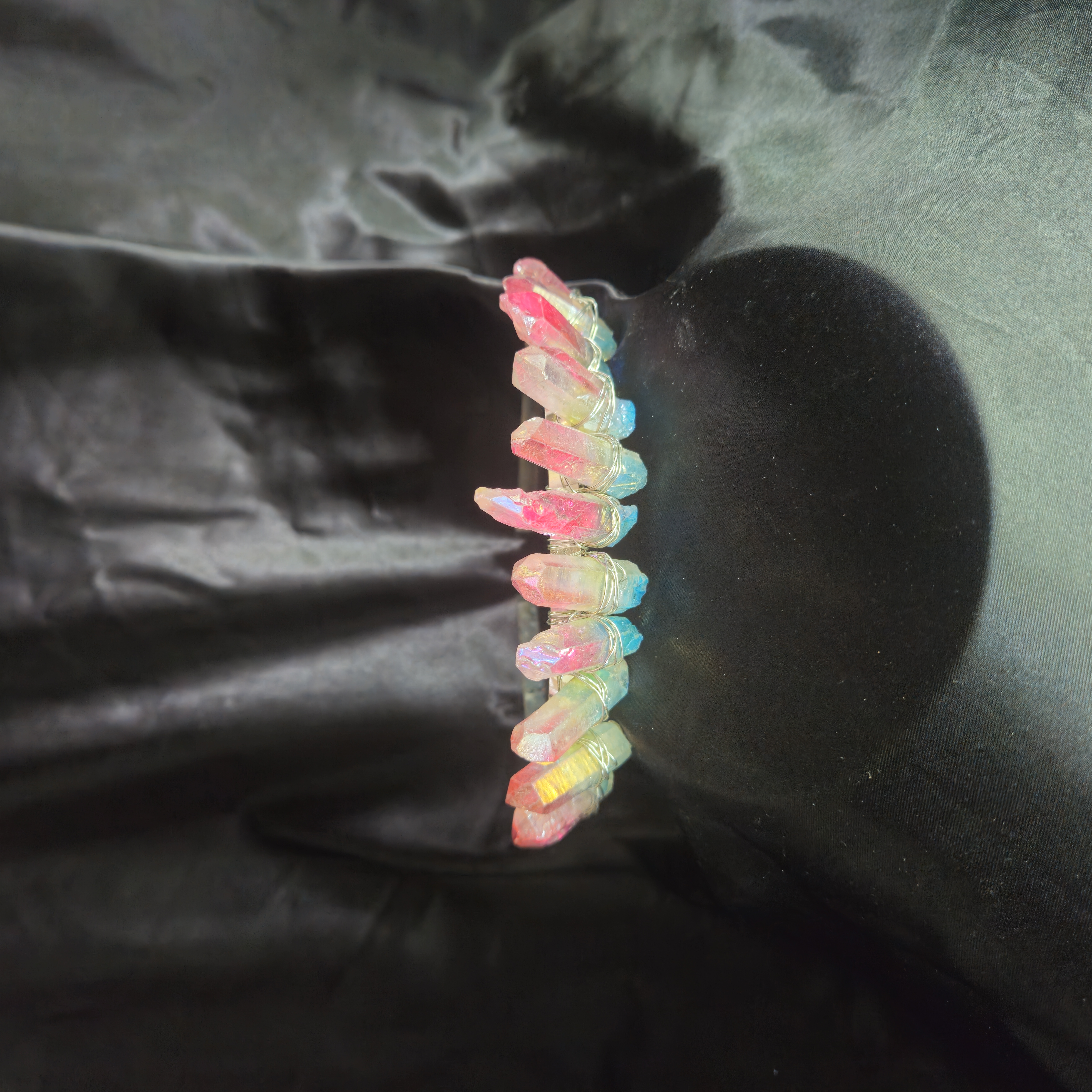 Quartz Crystal Tiara — Fuchsia and Aqua Ombré