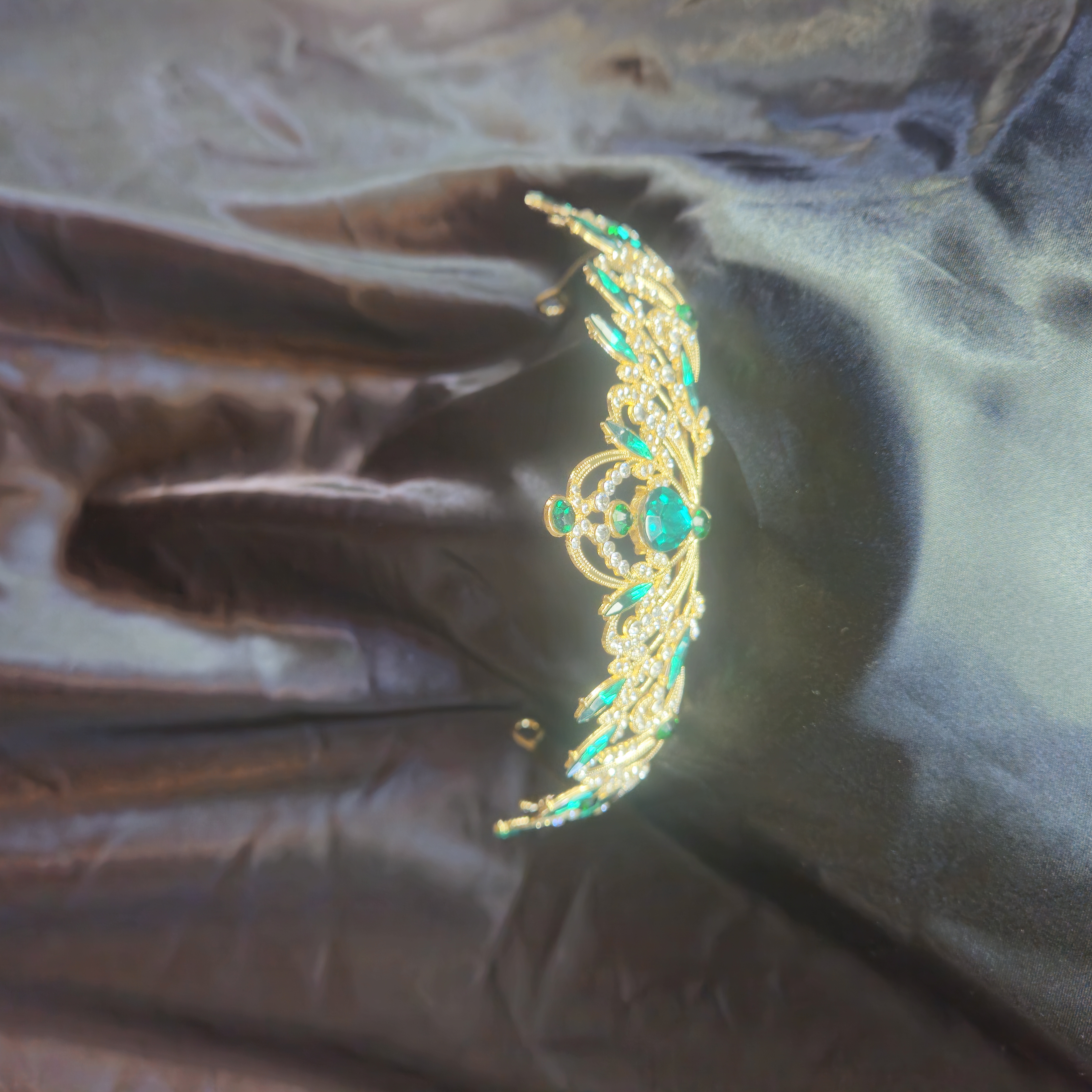 Single Arch Tiara — Gold with Emerald and Diamond Accents