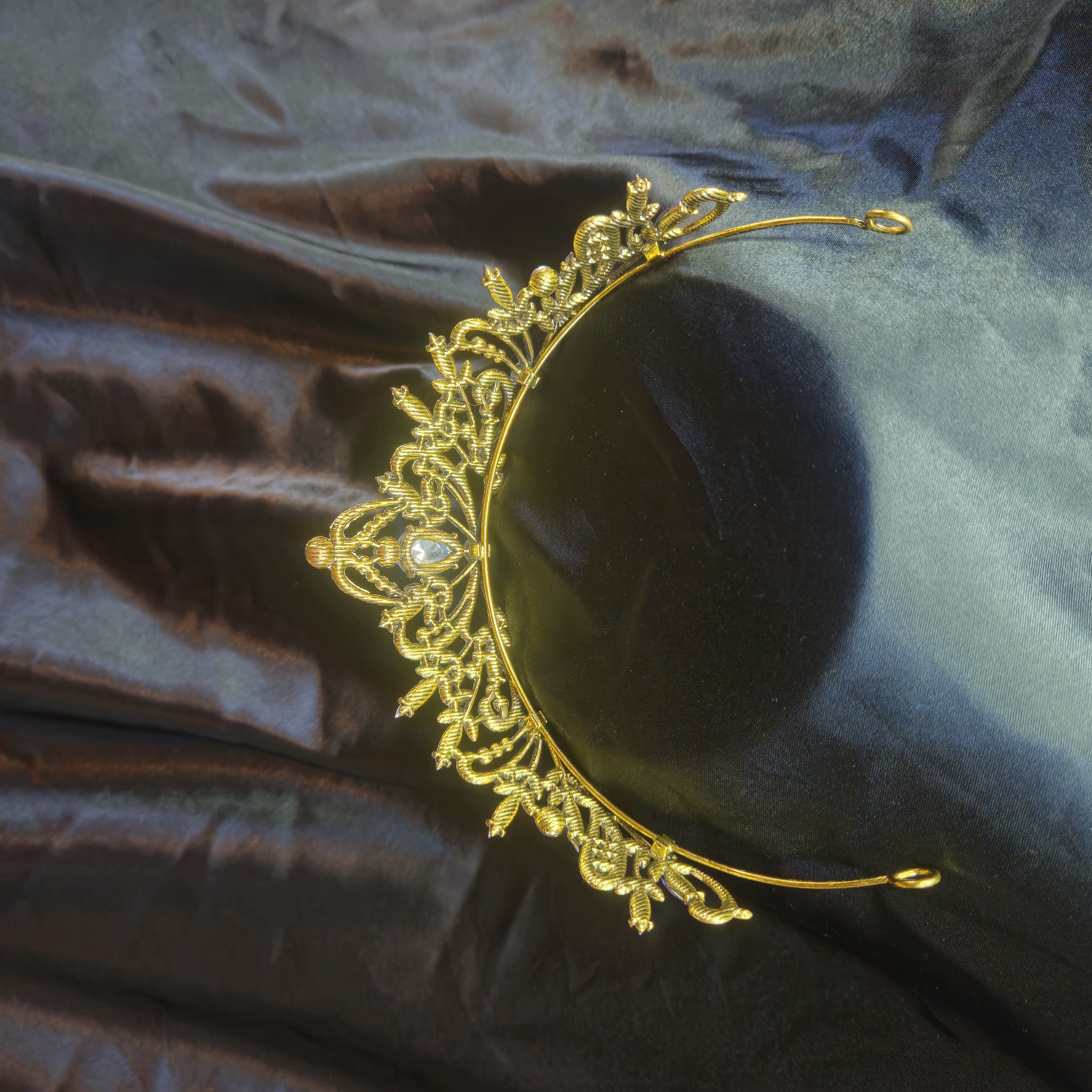 Single Arch Tiara — Antique Gold with Violet Center Stone — view 2