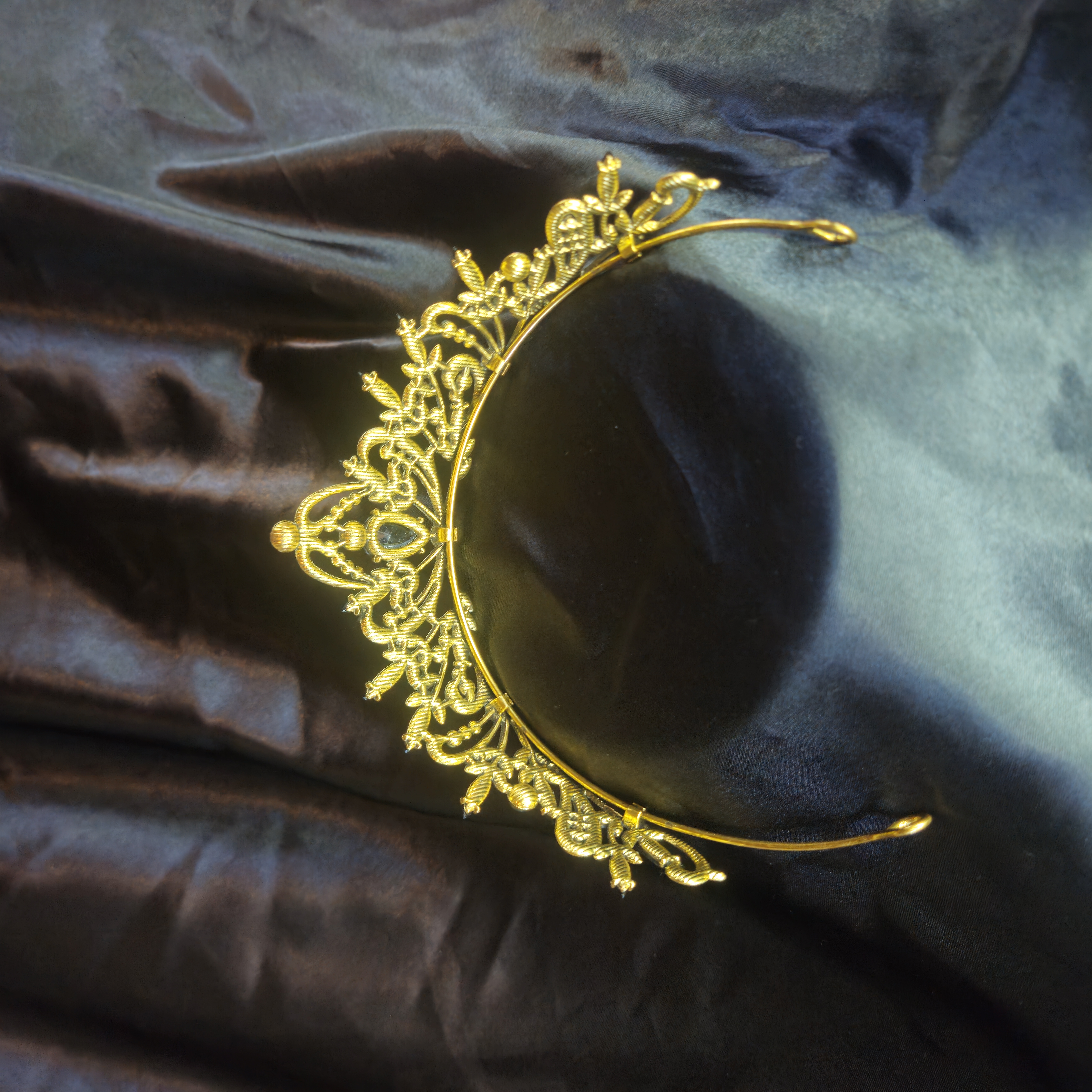 Single Arch Tiara — Gold with Clear Diamond Crystals — view 2