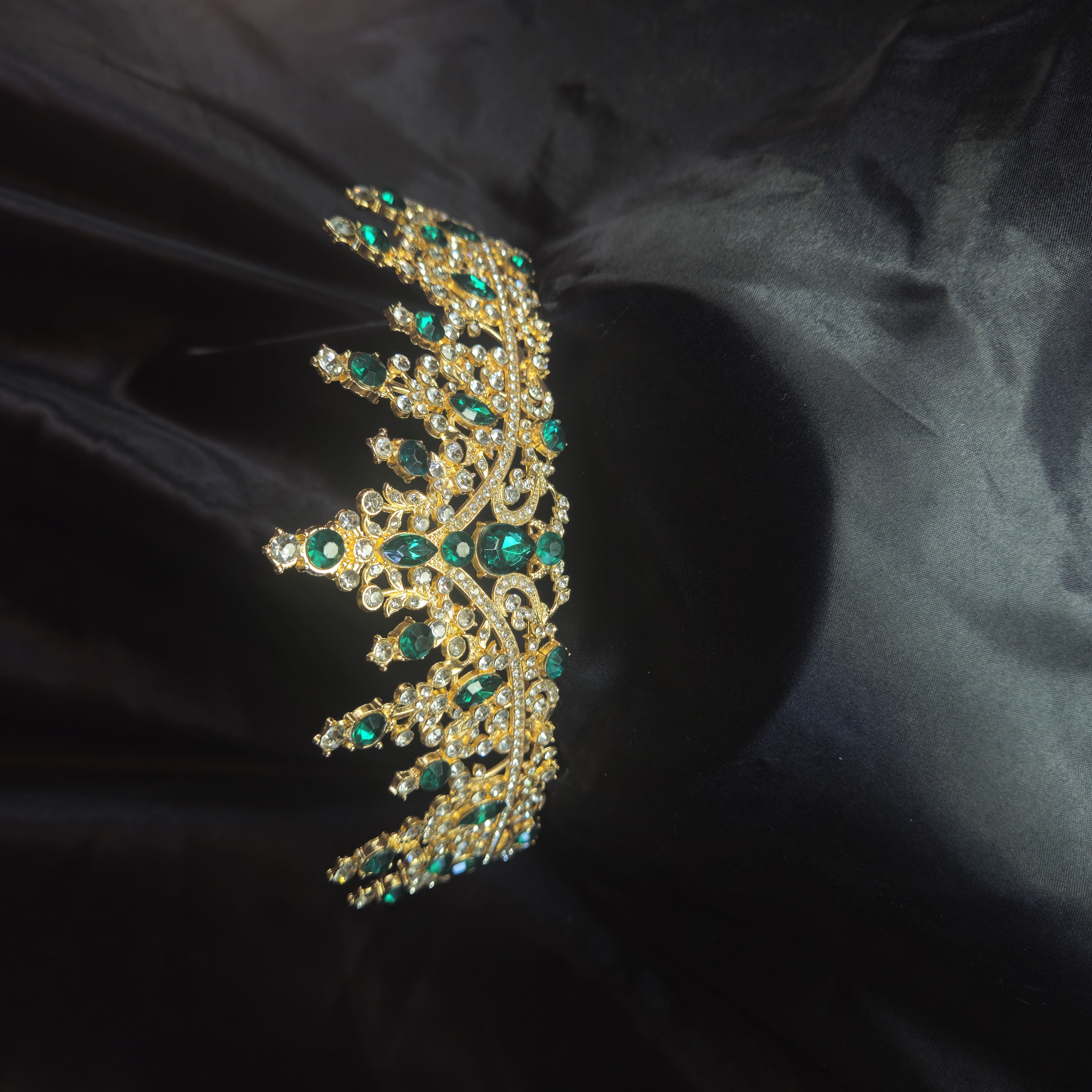 Spiked Tiara — Gold with Vivid Emerald-Green Crystals