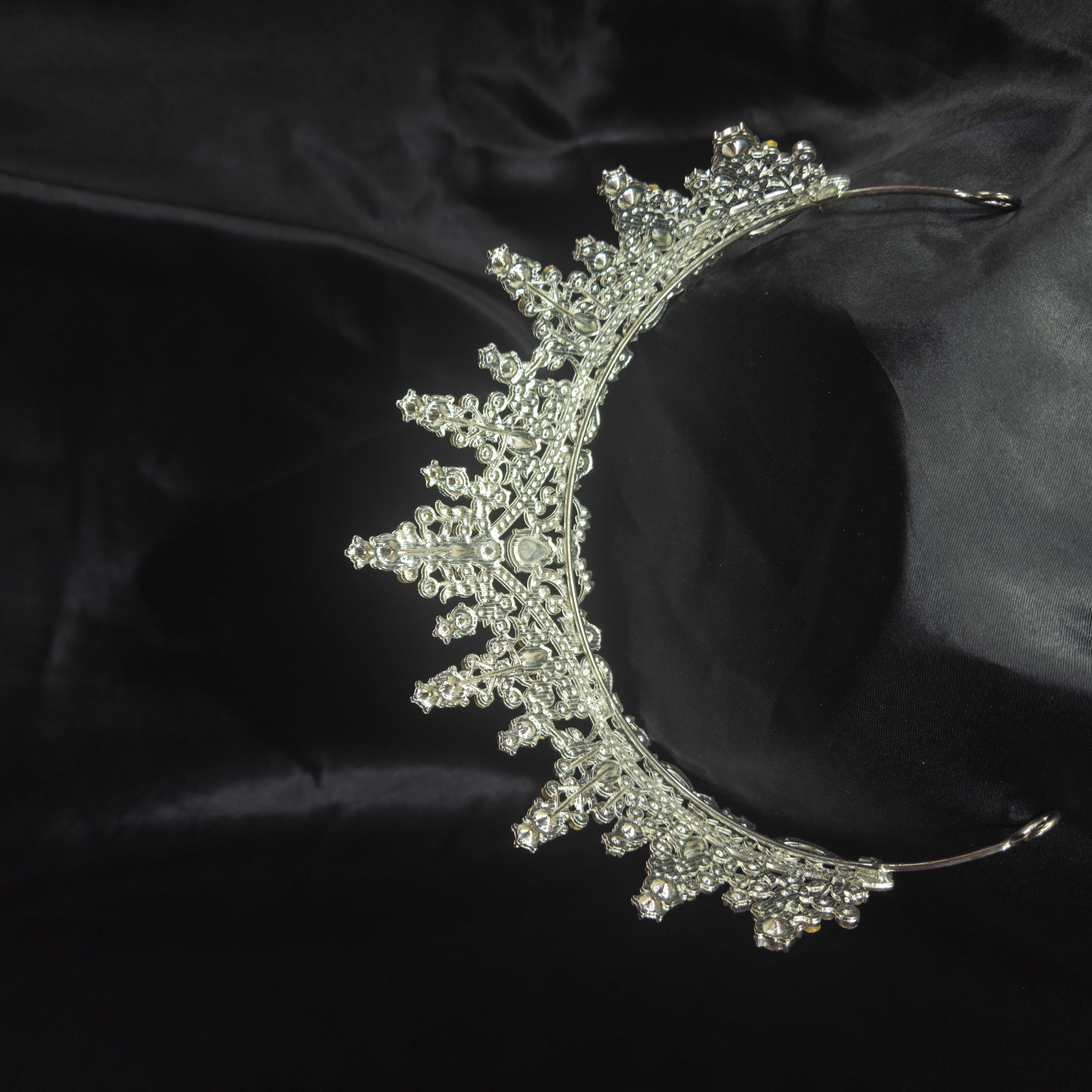 Spiked Tiara — Silver with Iridescent Pink Crystals — view 2