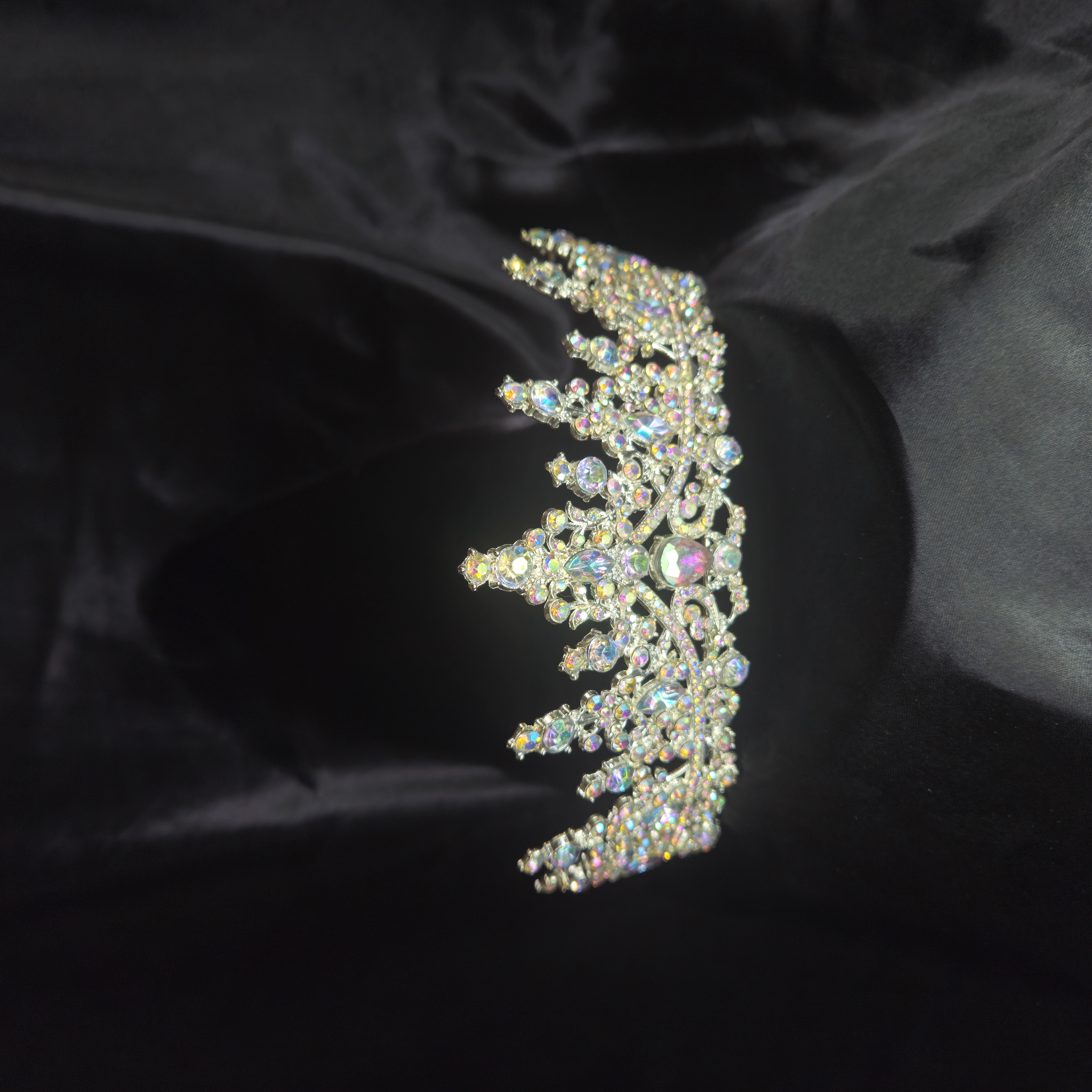 Spiked Tiara — Silver with Iridescent Pink Crystals