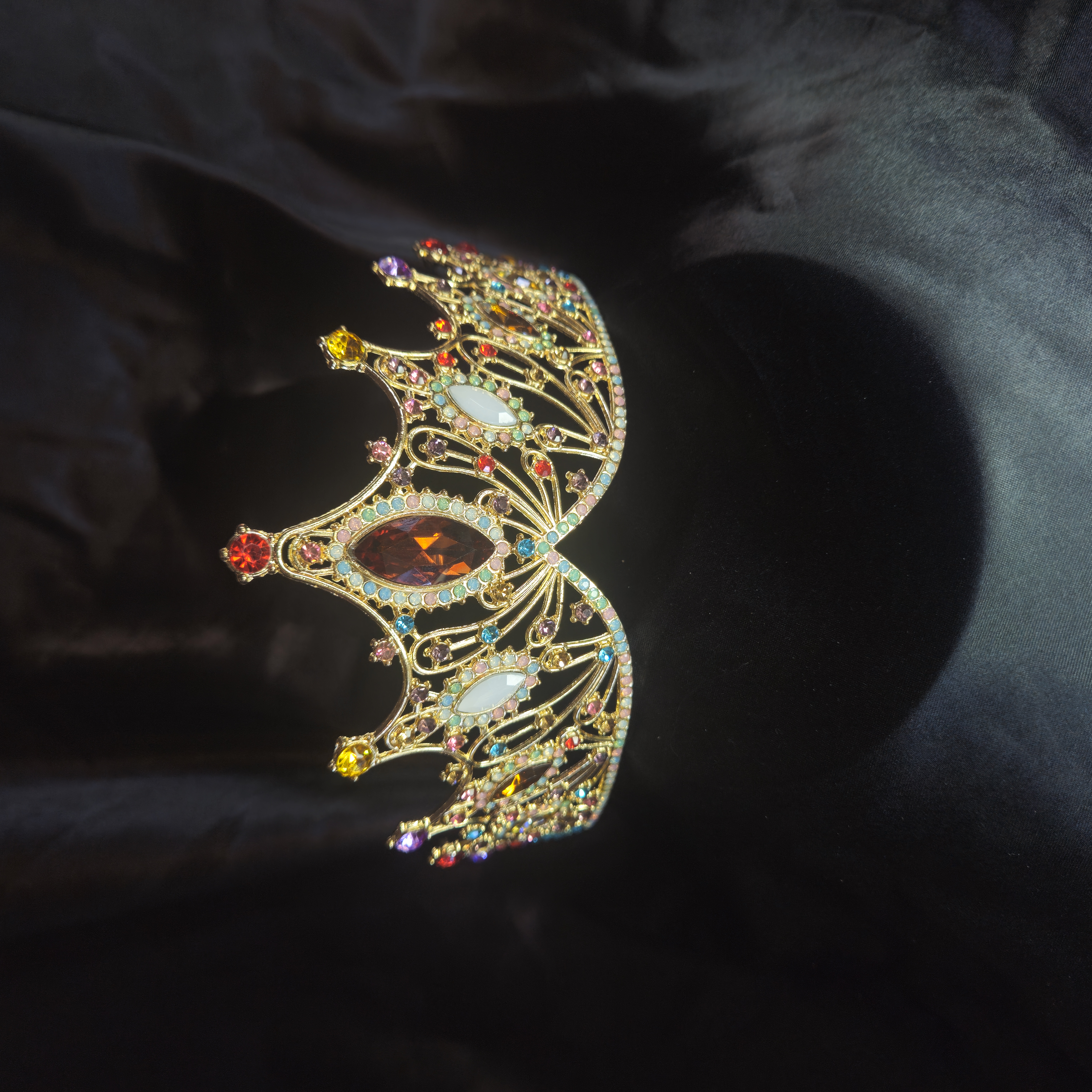 Widow's Peak Tiara — Gold with Ruby-Red Center Stone