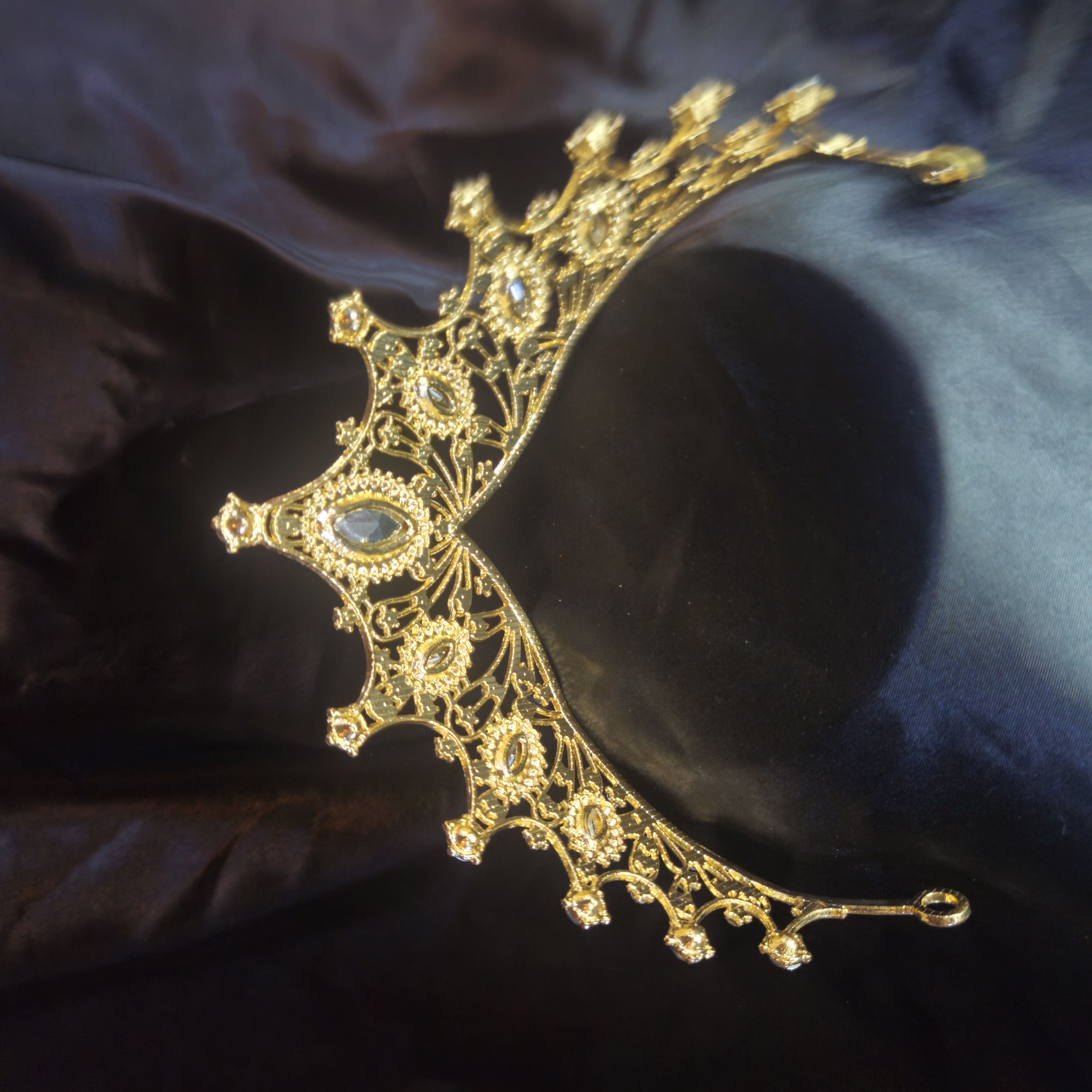 Widow's Peak Tiara — Gold with Aqua-Blue Center Stone — view 2