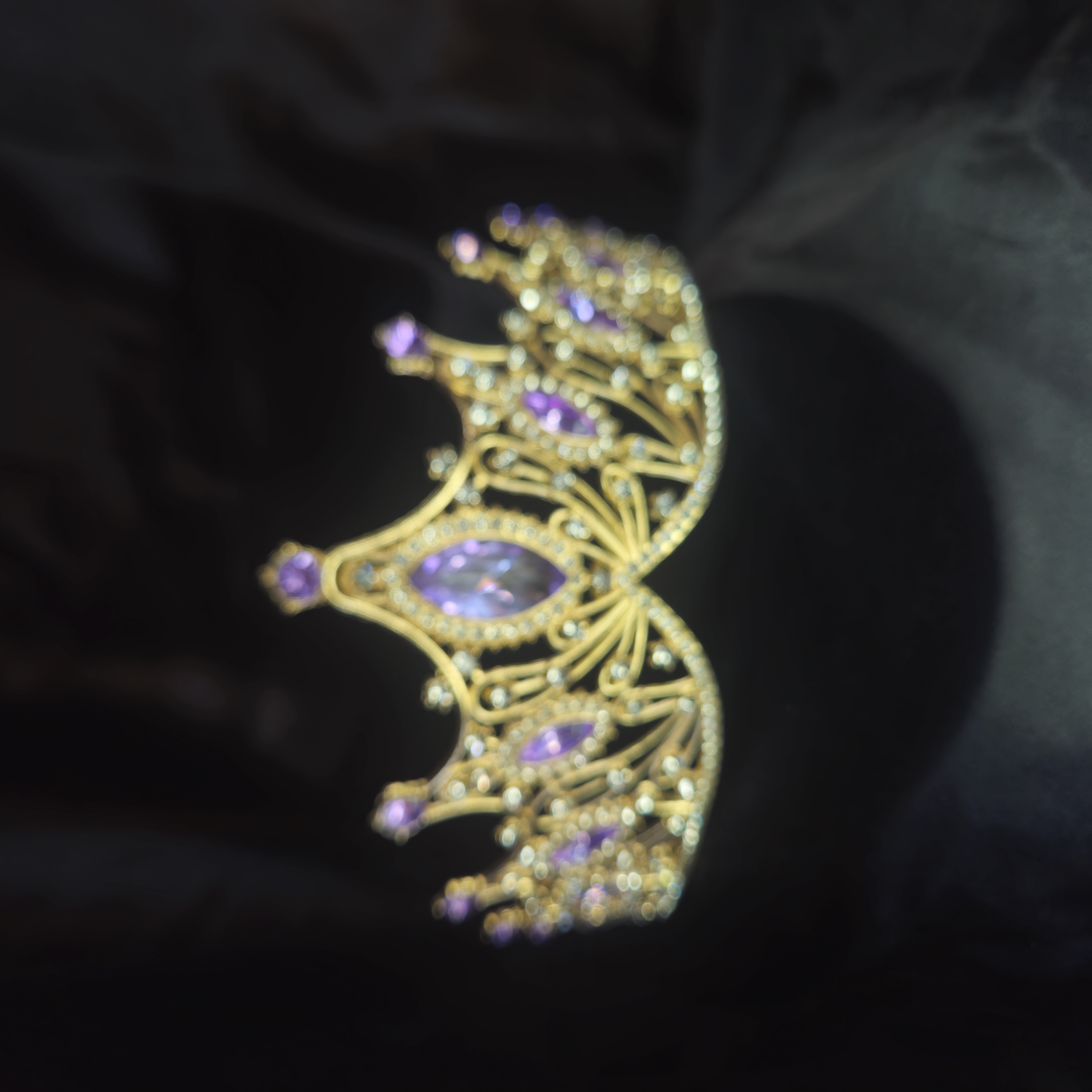 Widow's Peak Tiara — Gold with Violet AB-Iridescent Stones
