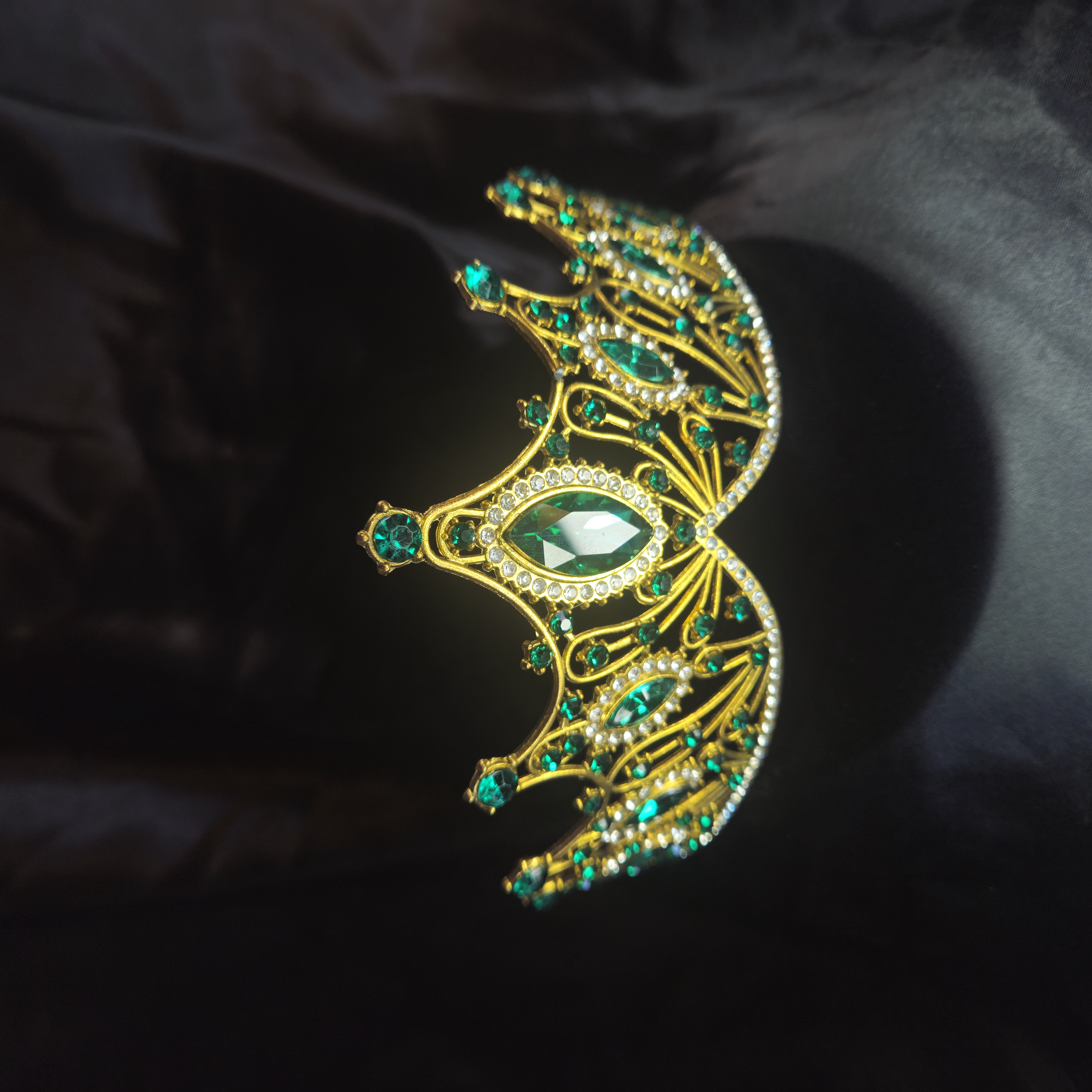 Widow's Peak Tiara — Gold with Emerald-Green Center