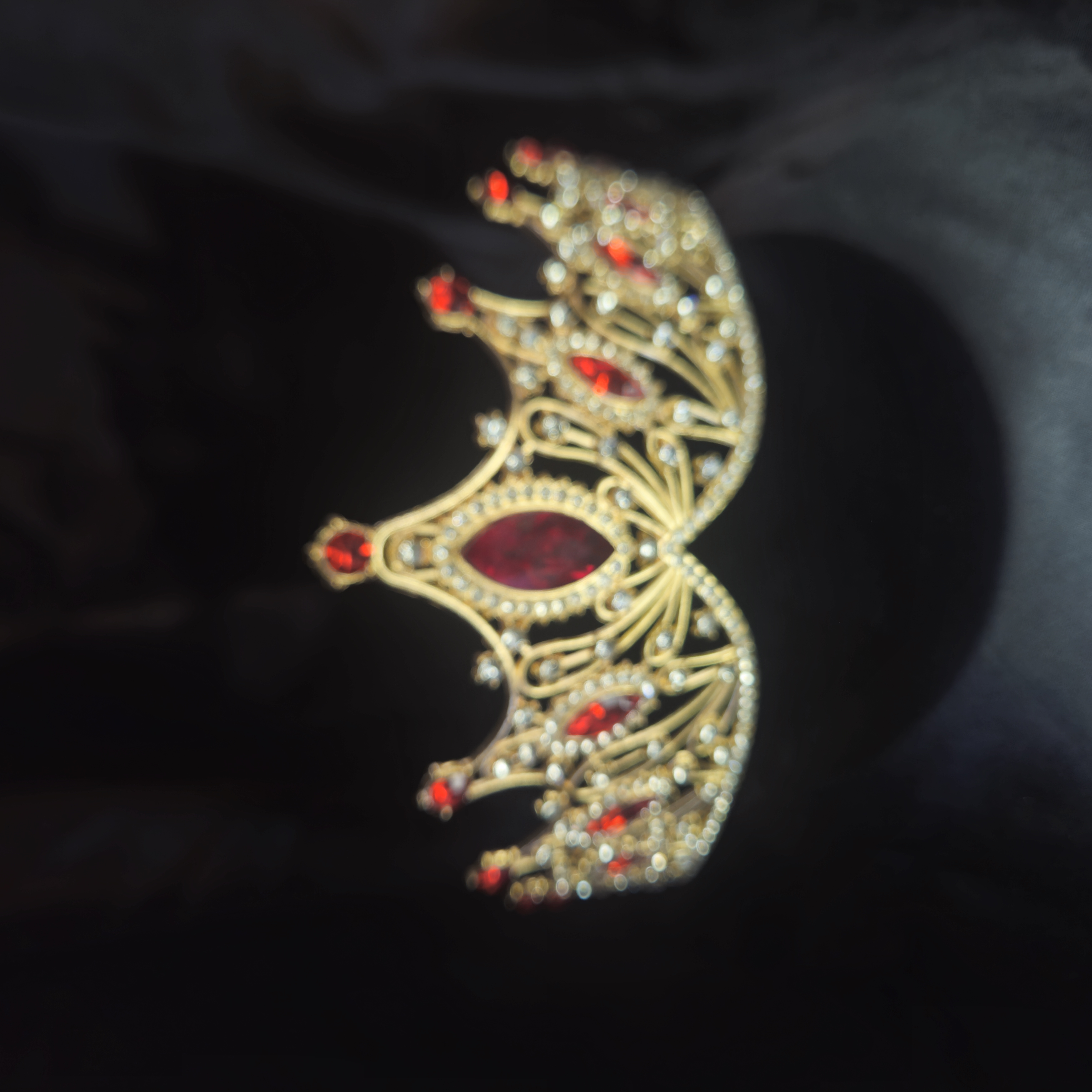 Widow's Peak Tiara — Antique Copper with Ruby-Red Center