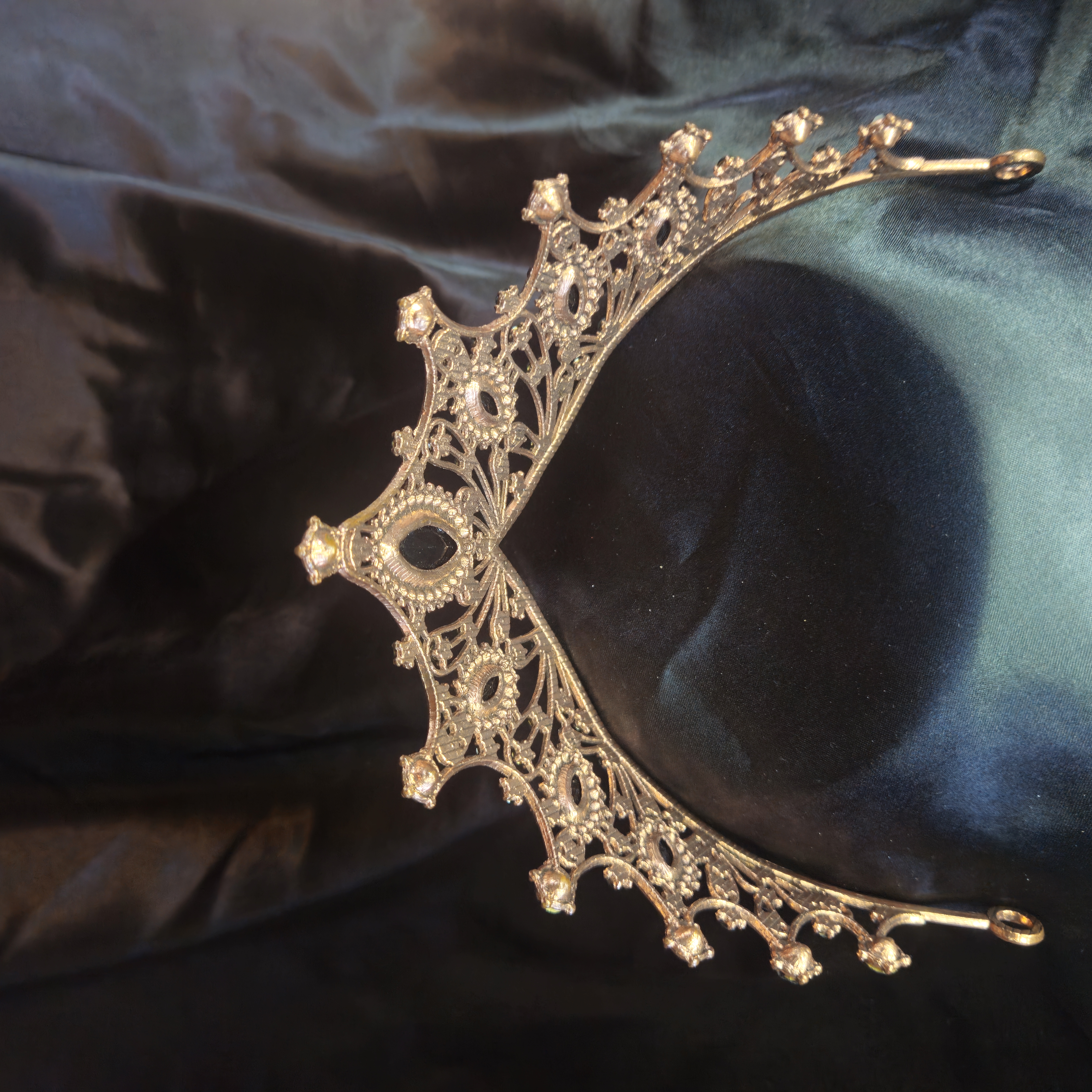 Widow's Peak Tiara — Gold with Aqua-Blue Center Stone #2 — view 2