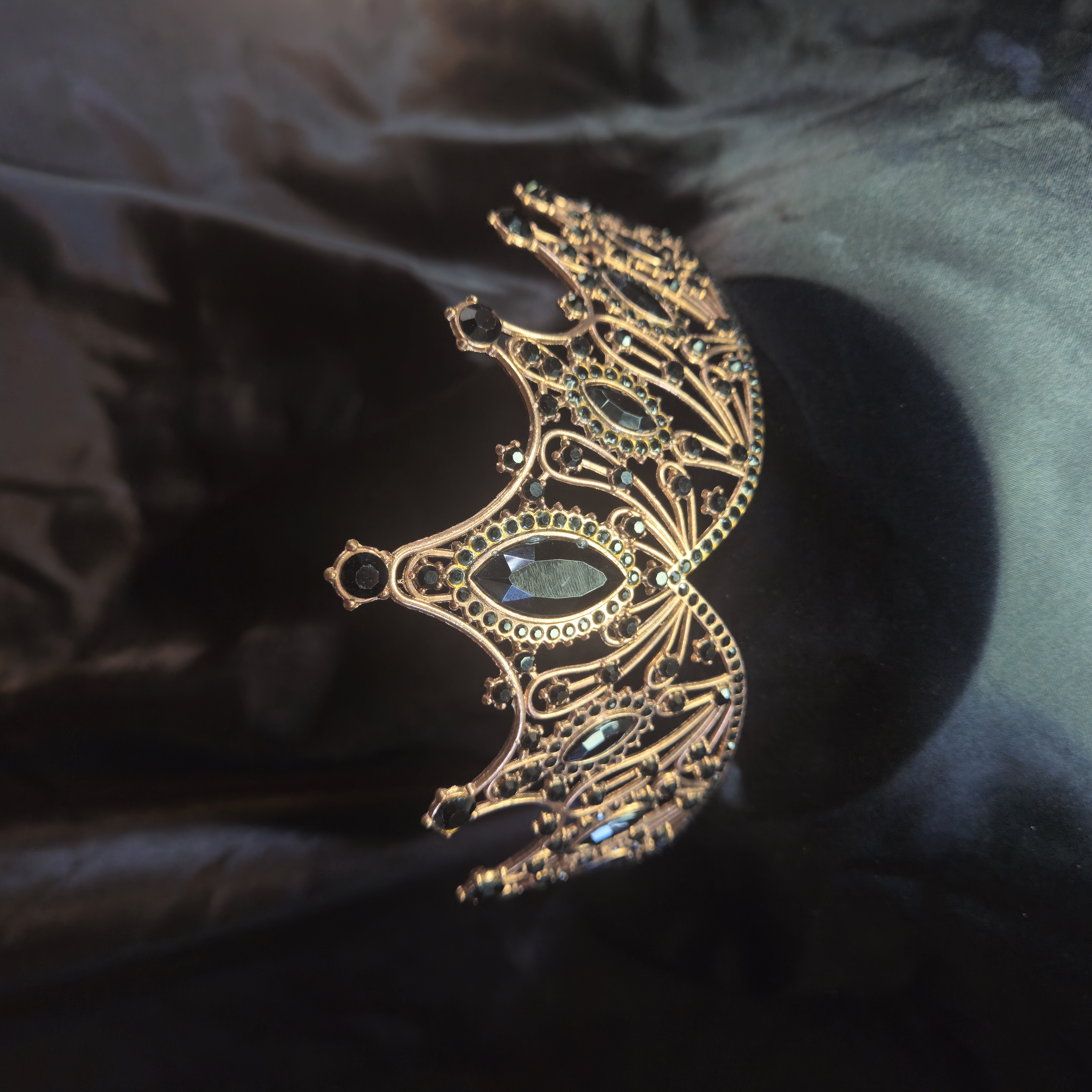 Widow's Peak Tiara — Gold with Aqua-Blue Center Stone #2